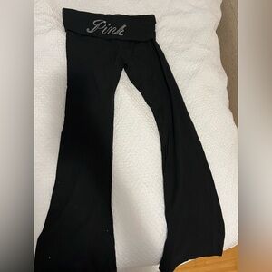 Black Yoga Pants with Rhinestone Logo